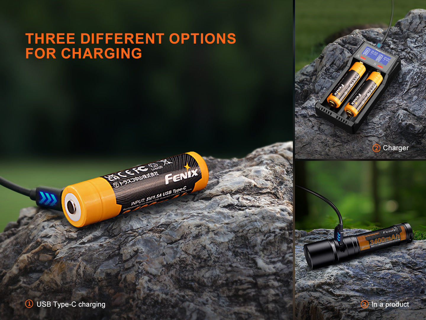 Battery 18650 3400mAh USB C Rechargeable