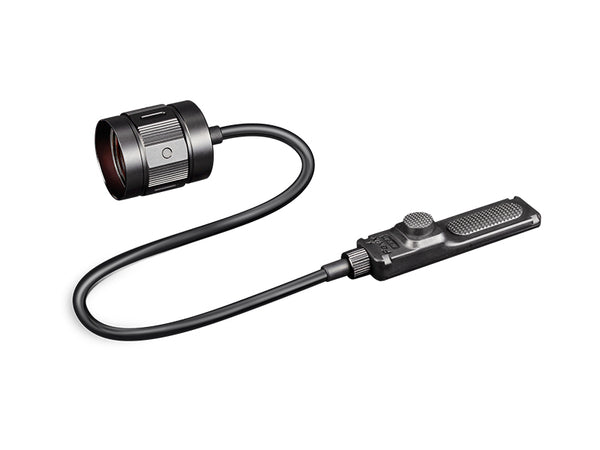 A black Fenix AER-05 remote pressure switch with a cable and a hook and loop backer for mounting.