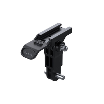Quick Release Bike Mount with GOPRO mount adapter, primarily black in color, designed for attaching a bike light to handlebars.