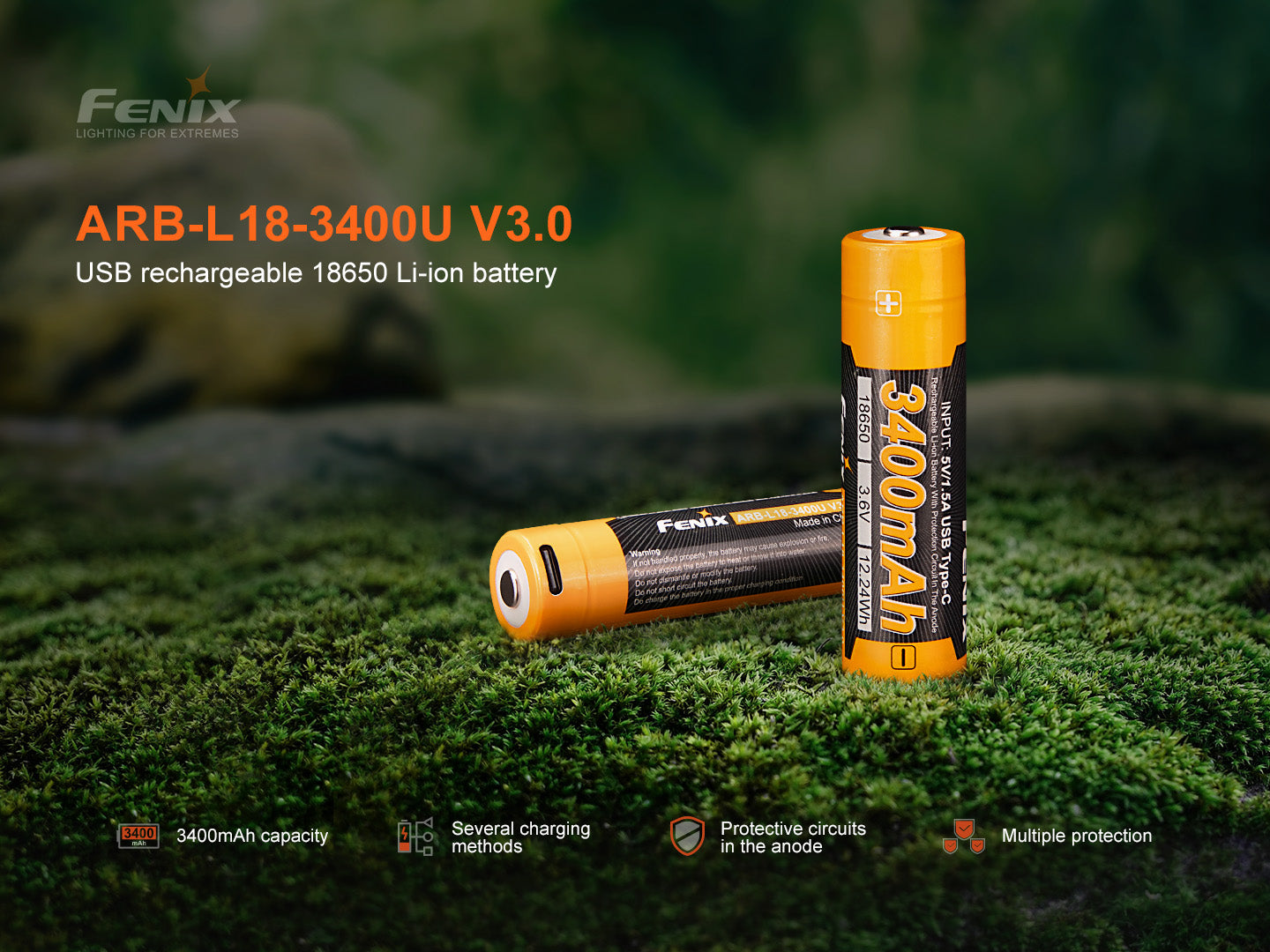 Battery 18650 3400mAh USB C Rechargeable