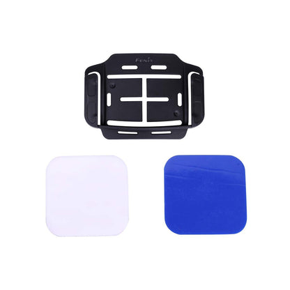 Black helmet mount for headlamp with three TESA adhesive tapes.