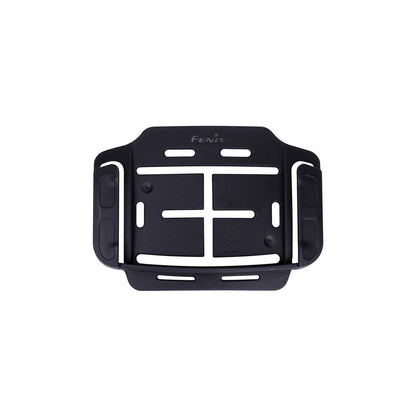 Black helmet mount for headlamp with three TESA adhesive tapes.