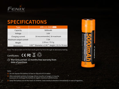 Battery 21700 5000mAh Rechargeable