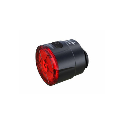 A black Fenix BC06R bike tail light with red LED lights visible, designed to be mounted on a bicycle for enhanced safety.