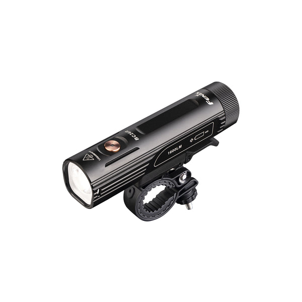 Black Fenix BC26R Bike Light with a mount on a white background