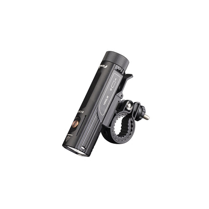 Black Fenix BC26R Bike Light with mounting bracket on a white background
