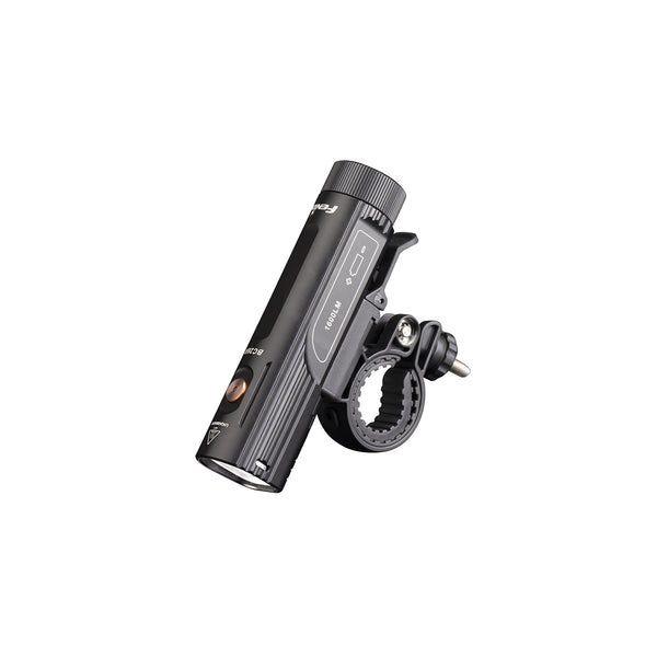 Black Fenix BC26R Bike Light with mounting bracket on a white background