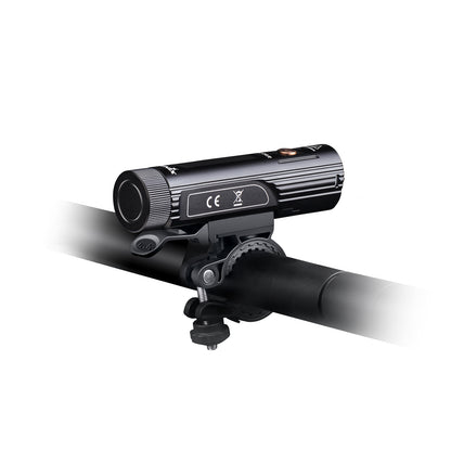Fenix BC26R Bike Light attached to a handlebar on a white background