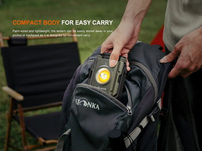 Compact Fenix CL27R Lantern carried in a backpack