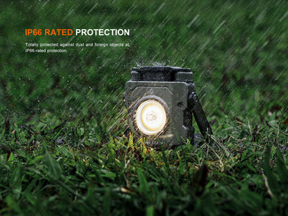 Fenix CL27R Lantern outdoor light source on grass with IP66 rating text