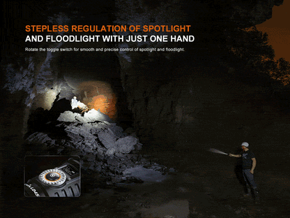 Fenix LD45R Flashlight illuminating cave at night 