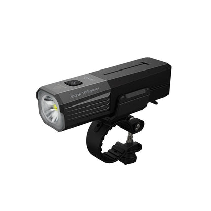 Black Fenix BC22R Bike Light
 with mounting bracket on a white background