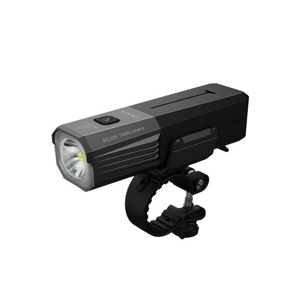 Black Fenix BC22R Bike Light
 with mounting bracket on a white background