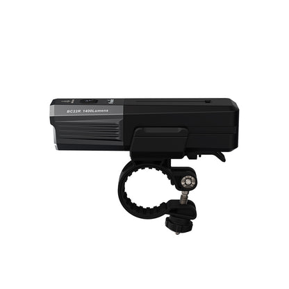 Black Fenix BC22R Bike Light with mounting bracket on a white background