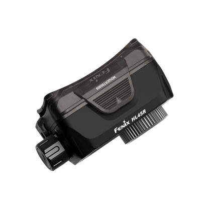 Black Fenix HL45R headlamp top view on a white background