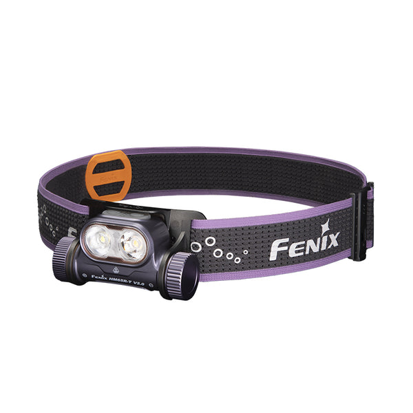 Fenix HM65R-T V2 Headlamp with purple headband on a white background
