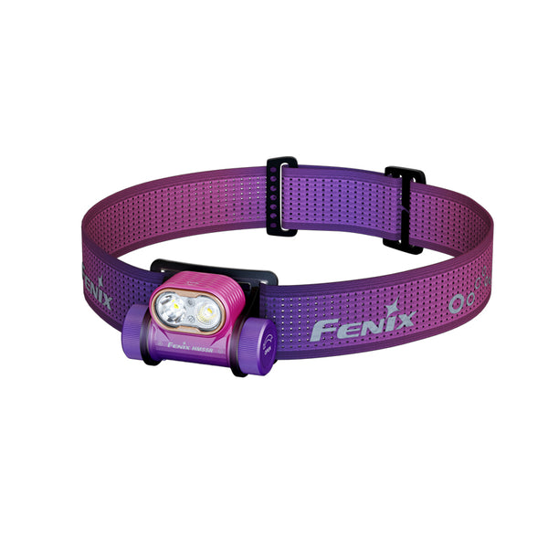 Purple Fenix HM55R Headlamp on a white background